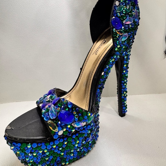 Stunning Blue Satin Competition Sandals – 7.5” High with 2” Platform - Picture 4 of 11